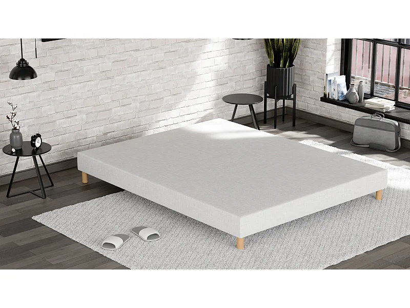 Gestoffeerde boxspring 140x 200 - Verstevigd grenenhout - Massief beuken - Wit - Stevige kwaliteitsstructuur - Comfortabel Douce Lune®