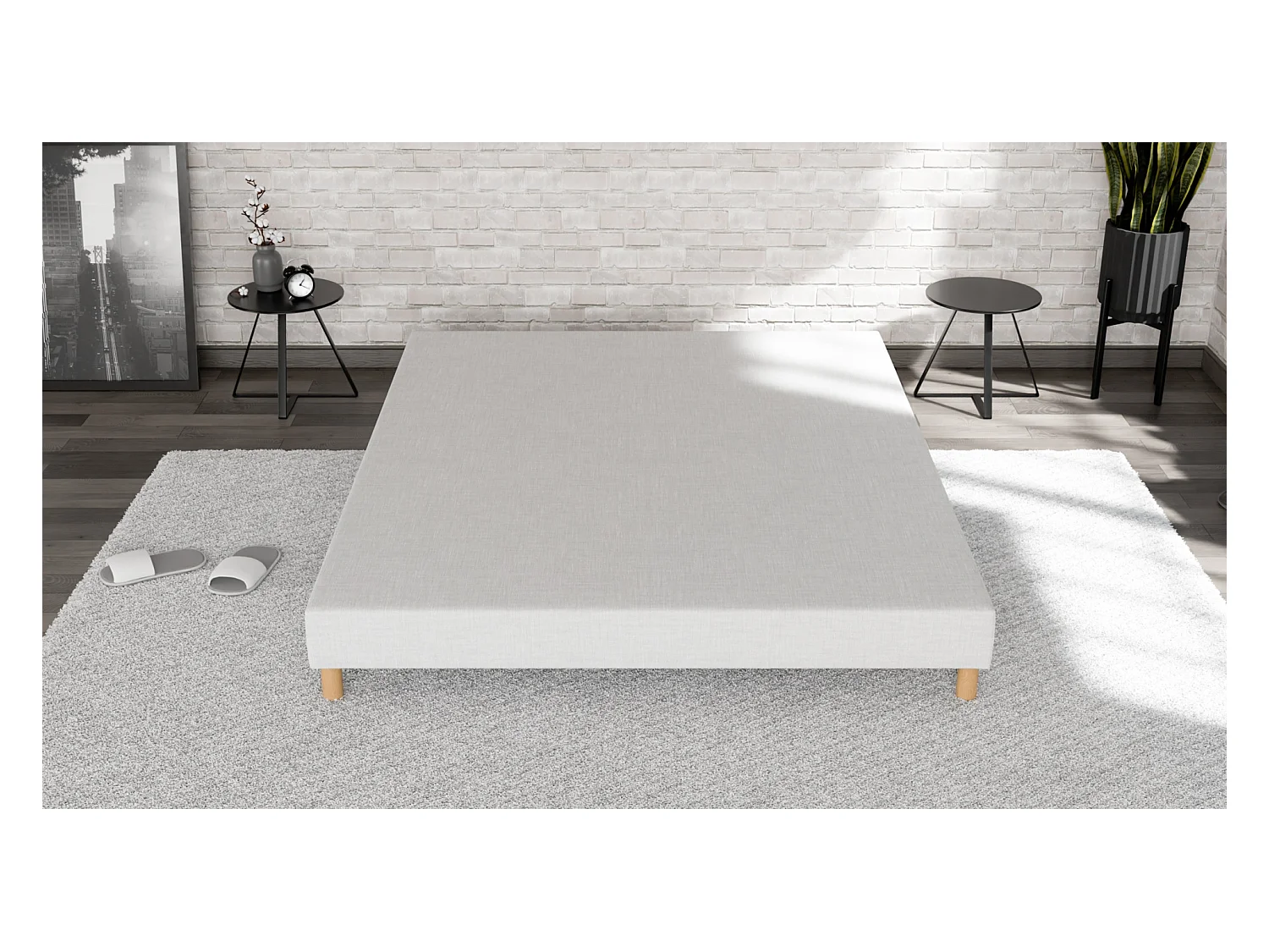 Somier tapizado 140x190 - Madera de pino reforzada - Haya maciza - Blanco - Estructura sólida de calidad - Cómodo Douce Lune®