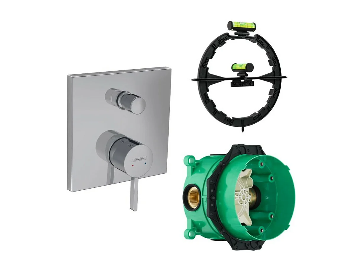 Façade robinet encastré mécanique HANSGROHE Finoris 2 sorties Chromé + Corps encastré universel iBox + Outil d'aide au montage