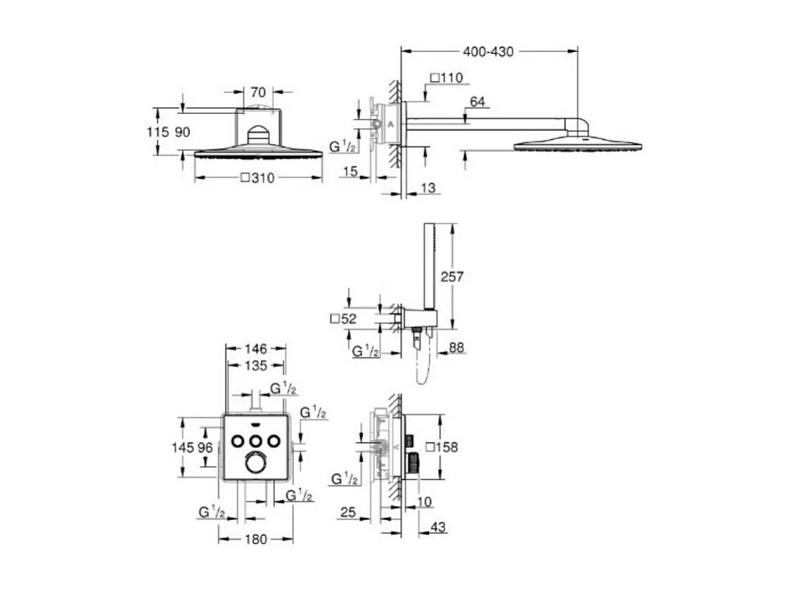 GROHE Ensemble douche encastrable SmartControl avec nettoyant robinetterie GrohClean