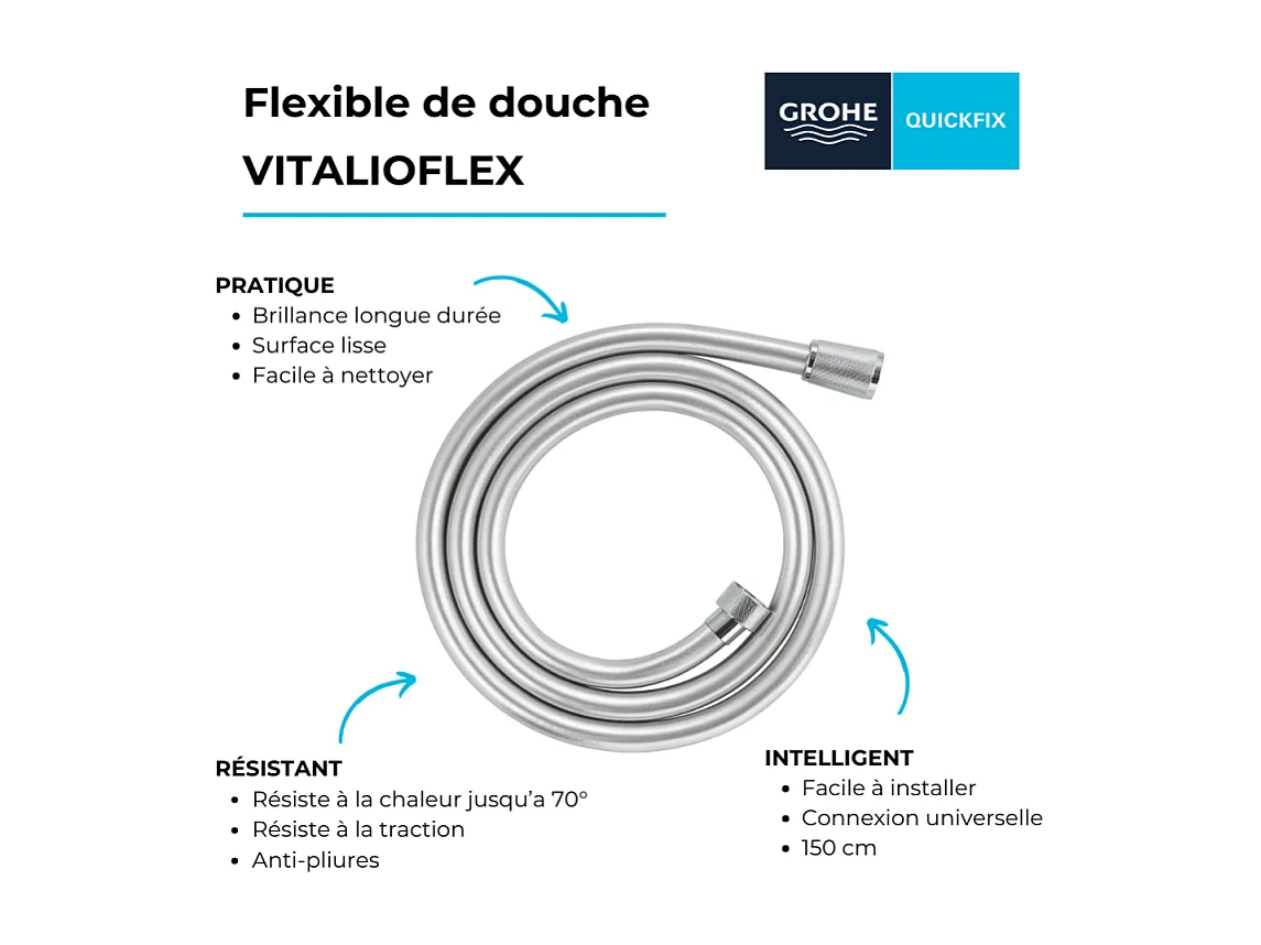 Flexible de douche GROHE Quickfix VitalioFlex 150 cm chromé