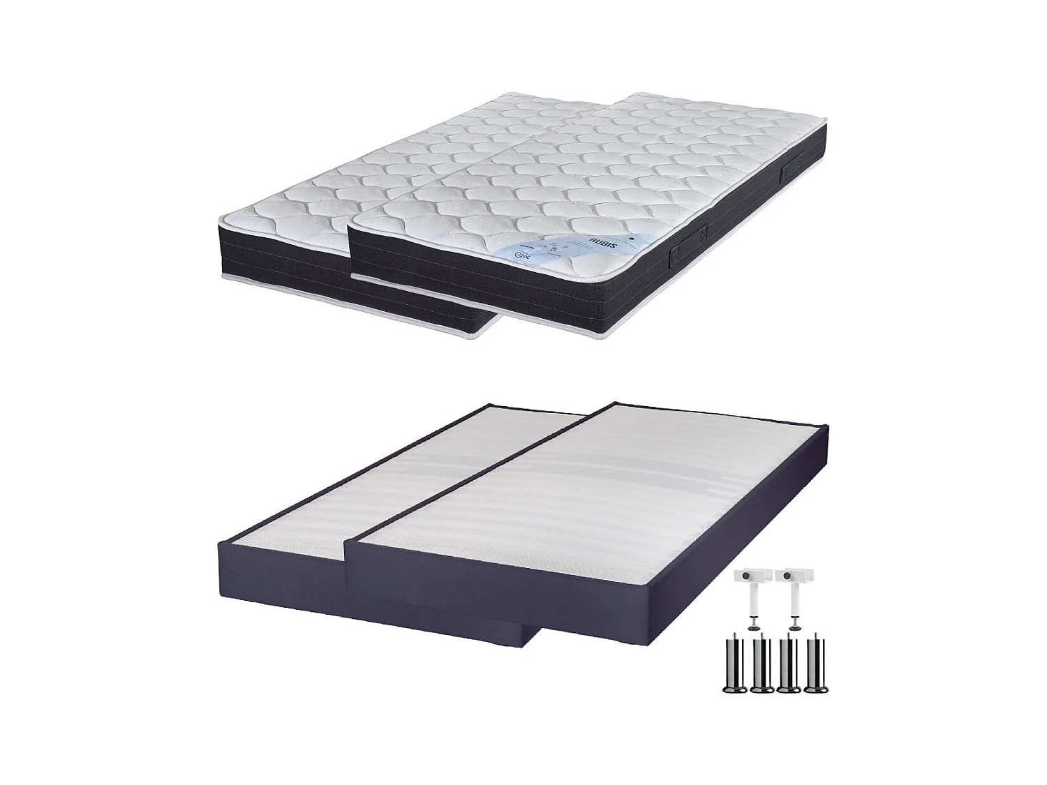 Matelas ressort + Sommier Omega Volcan 2x90x190 Rubis - H. 21 cm - Soutien très ferme