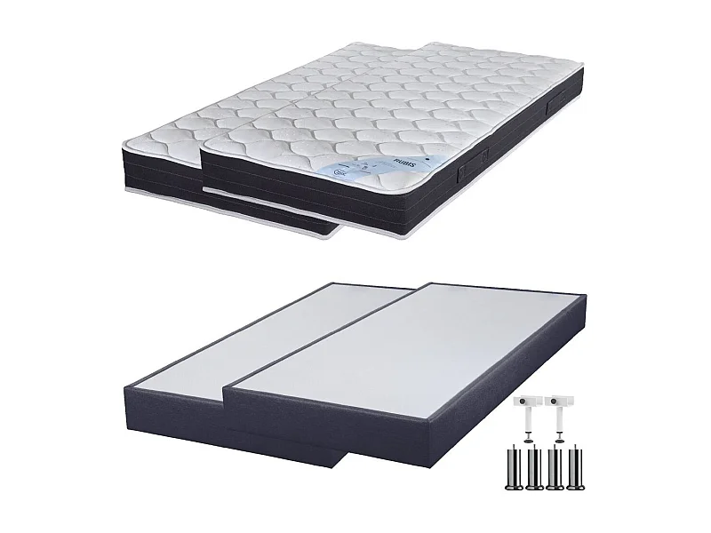 Matelas ressort + Sommier SP18 Volcan 2x90x200 Rubis - H. 21 cm - Soutien très ferme