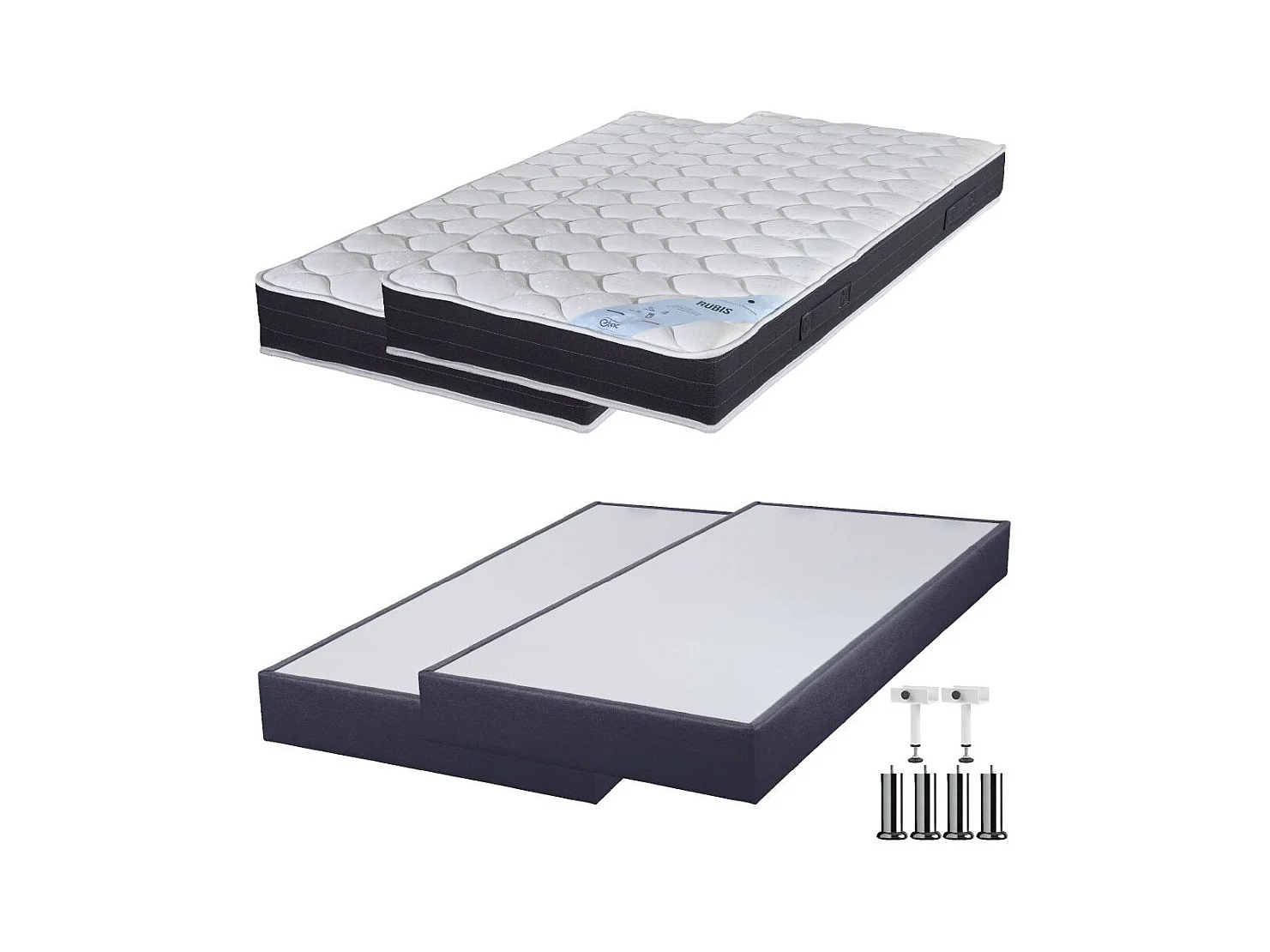 Matelas ressort + Sommier SP18 Volcan 2x90x200 Rubis - H. 21 cm - Soutien très ferme