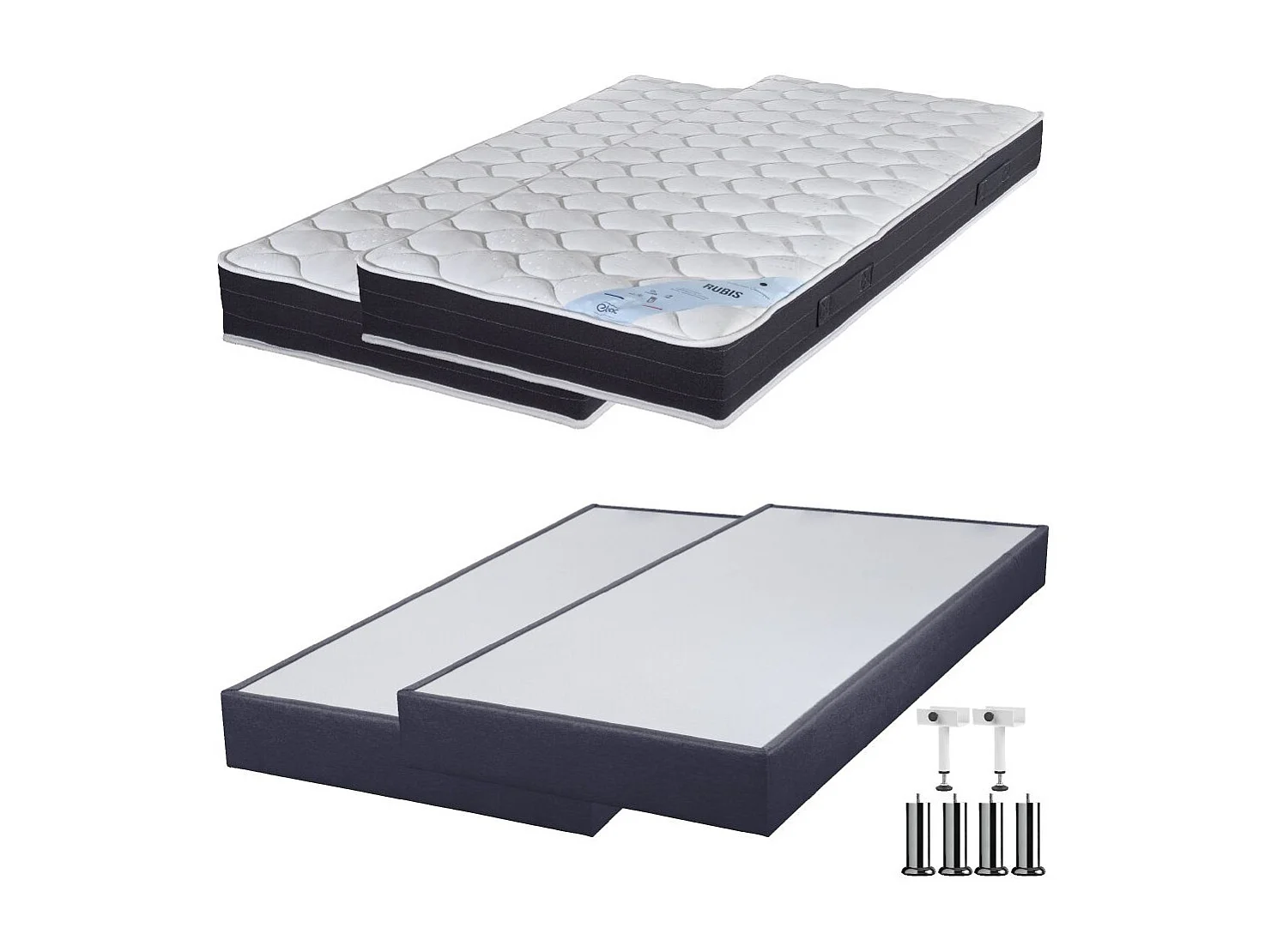 Matelas ressort + Sommier SP18 Volcan 2x90x200 Rubis - H. 21 cm - Soutien très ferme