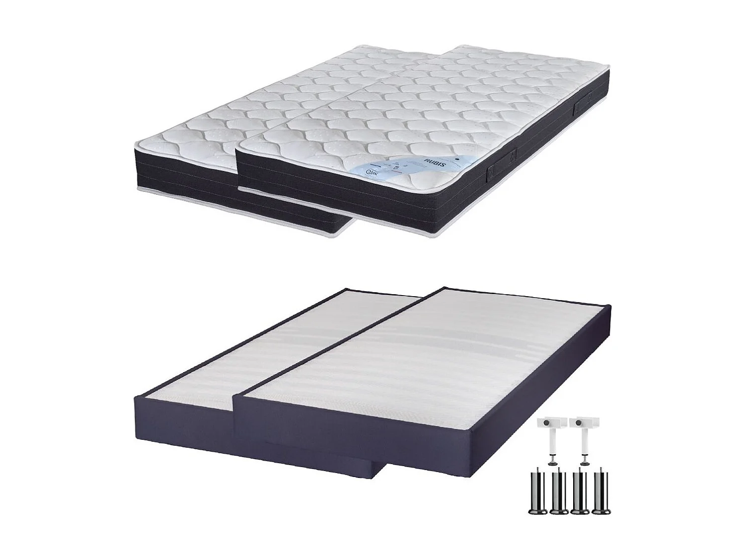 Matelas ressort + Sommier Omega Volcan 2x90x200 Rubis - H. 21 cm - Soutien très ferme