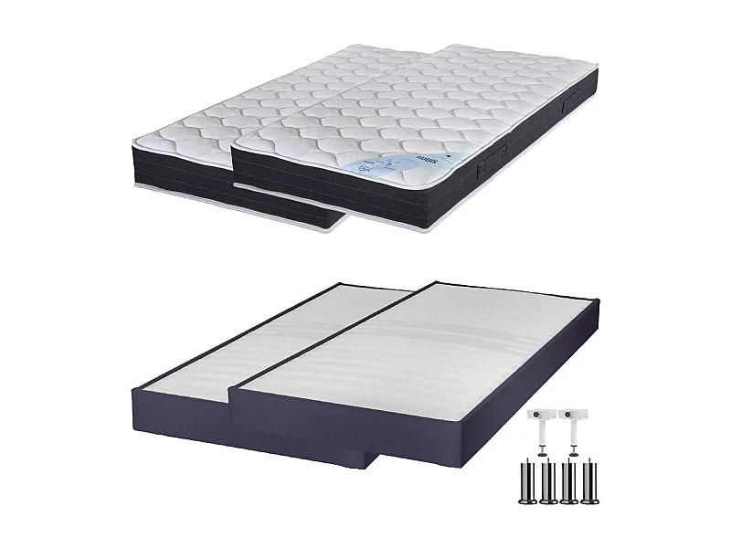 Matelas ressort + Sommier Omega Volcan 2x80x200 Rubis - H. 21 cm - Soutien très ferme