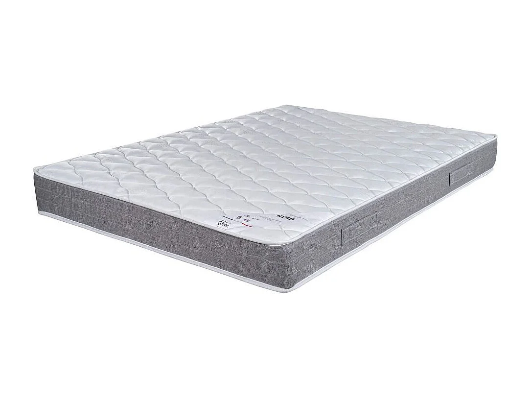 Matelas + Sommier + Tete Gris clair 140x190 Ryad - Hauteur 20 cm - Soutien très ferme