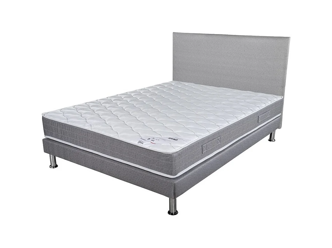 Matelas + Sommier + Tete Gris clair 140x190 Ryad - Hauteur 20 cm - Soutien très ferme