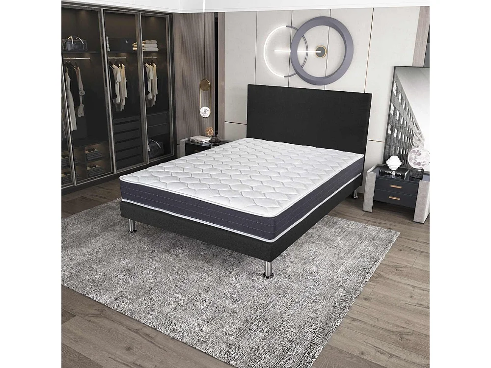 Matelas + Sommier + Tete SR9 Deco 160x200 Record - H. 20 cm - Soutien ferme