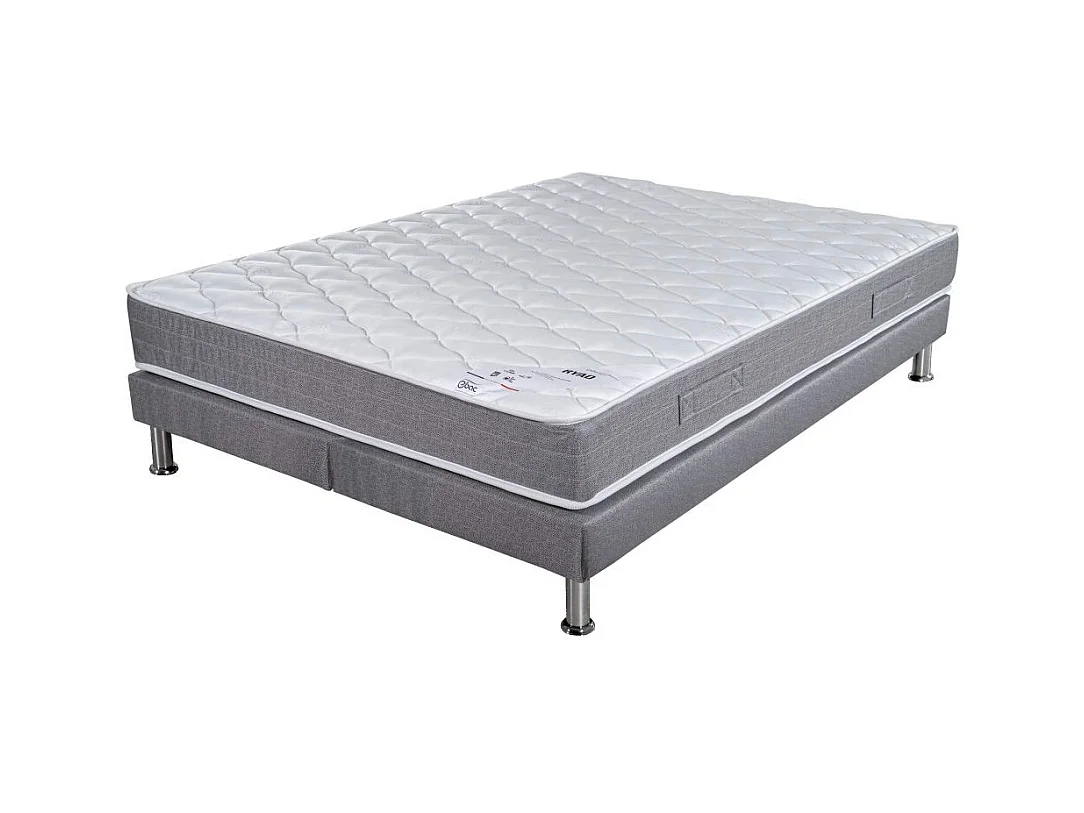 Matelas ressort + Sommier Gris clair 2x90x190 Ryad - Hauteur 20 cm - Soutien très ferme