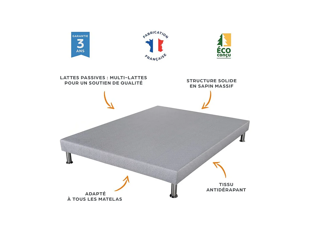 Matelas ressort + Sommier Gris clair 140x190 Ryad - Hauteur 20 cm - Soutien très ferme