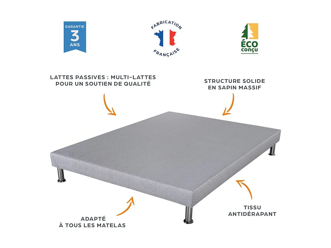 Matelas ressort + Sommier Gris clair 140x190 Ryad - Hauteur 20 cm - Soutien très ferme