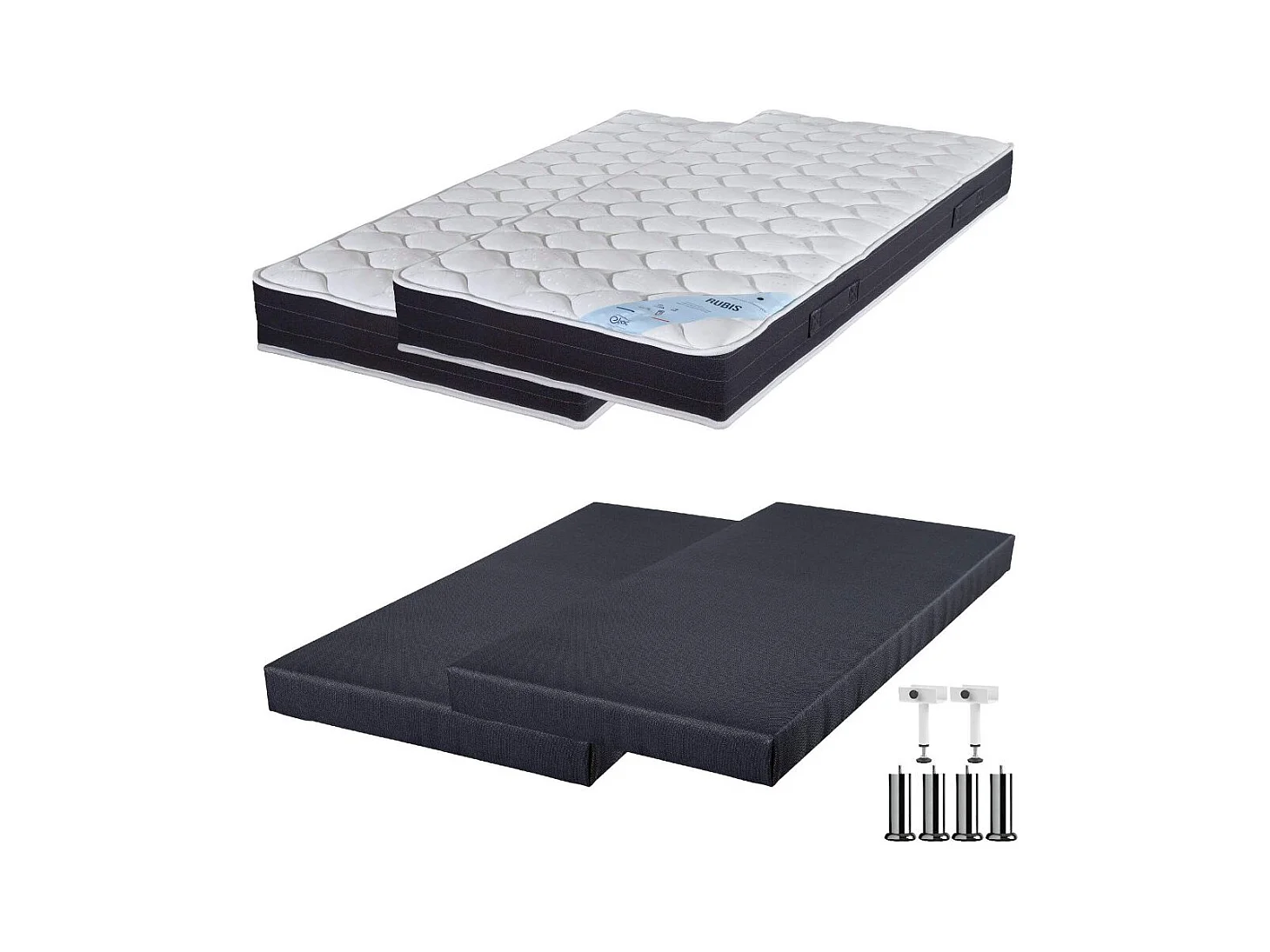 Matelas ressort + Sommier SR9 Deco 2x80x200 Rubis - H. 21 cm - Soutien très ferme