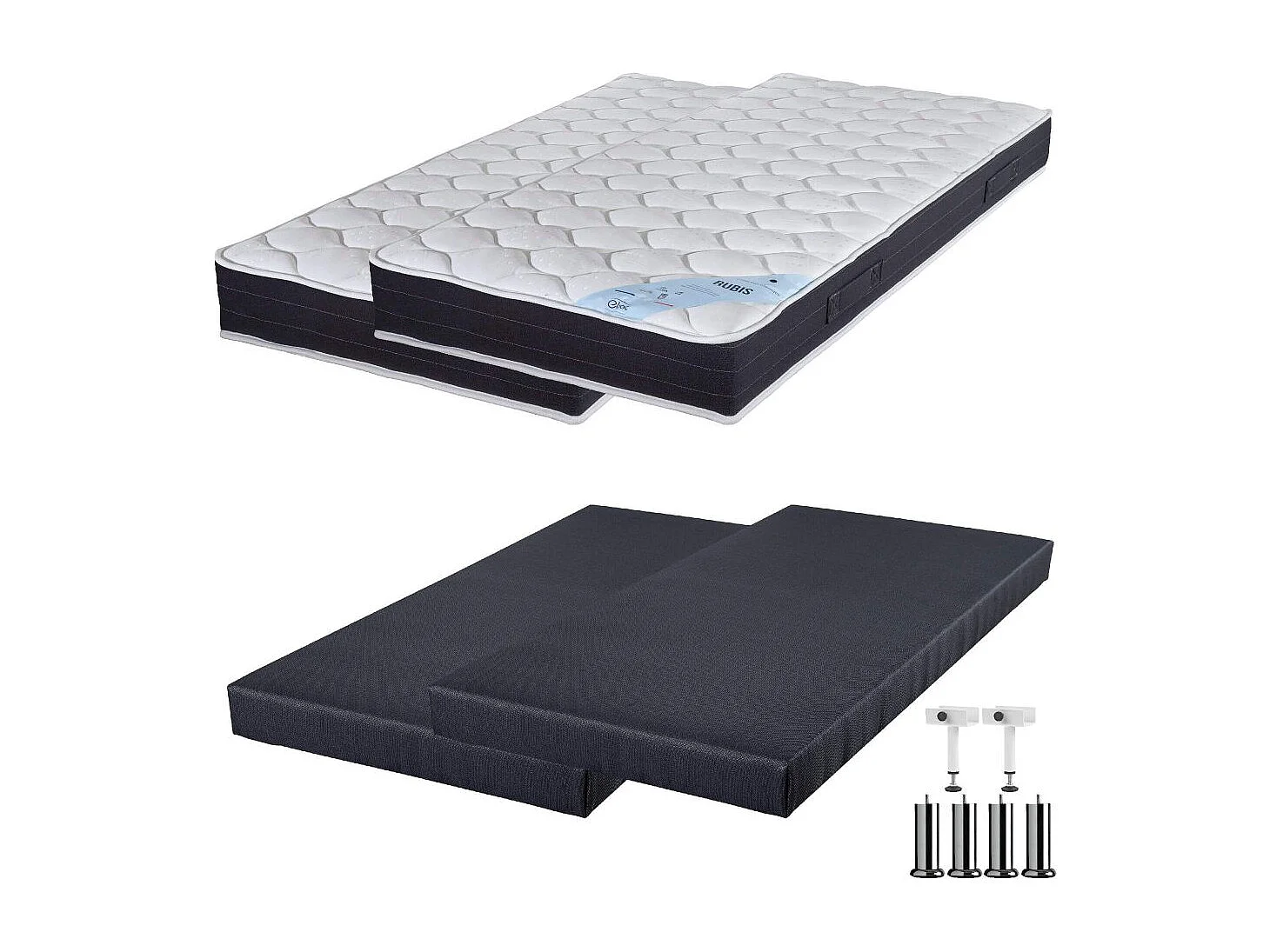 Matelas ressort + Sommier SR9 Deco 2x80x200 Rubis - H. 21 cm - Soutien très ferme