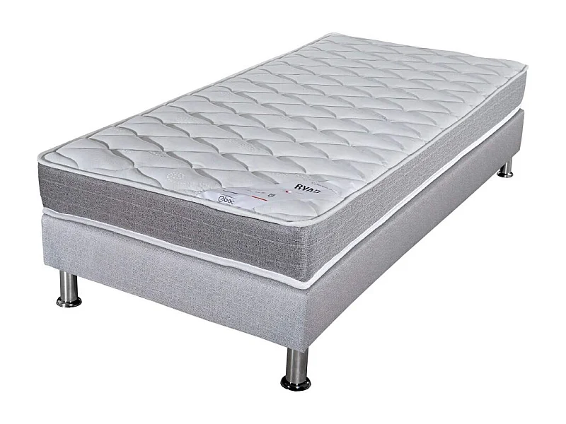 Matelas ressort + Sommier Gris clair 90x190 Ryad - Hauteur 20 cm - Soutien très ferme