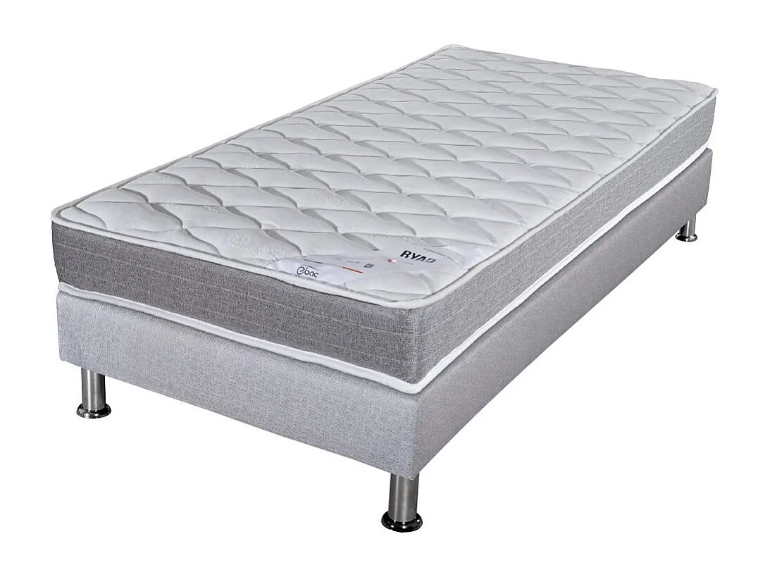 Matelas ressort + Sommier Gris clair 90x190 Ryad - Hauteur 20 cm - Soutien très ferme