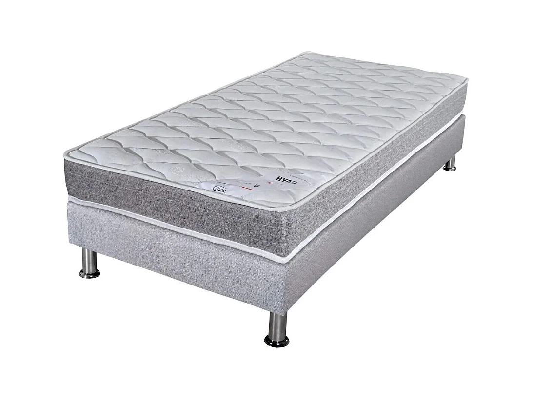 Matelas ressort + Sommier Gris clair 90x190 Ryad - Hauteur 20 cm - Soutien très ferme