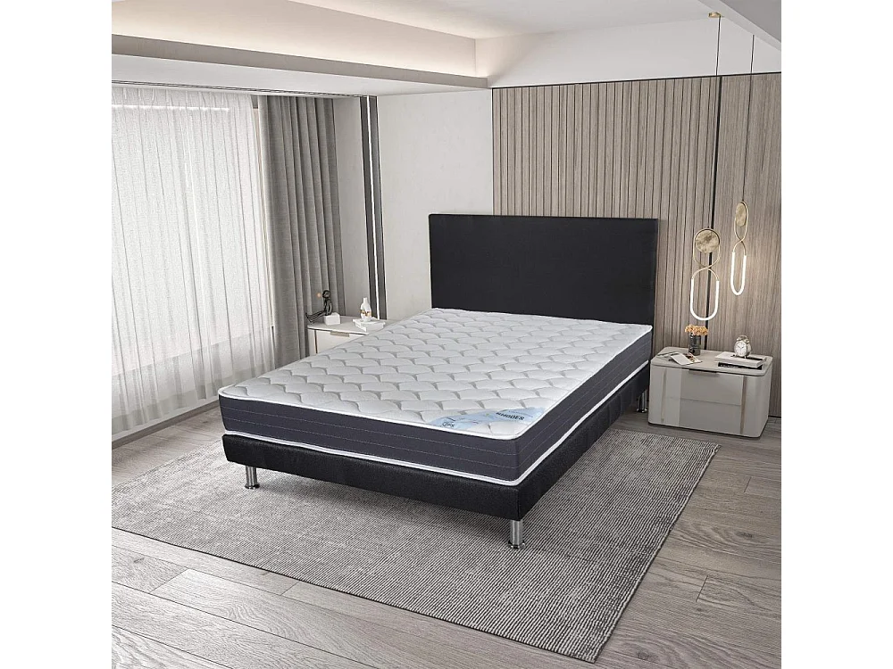 Matelas + Sommier + Tete SR9 Deco 140x190 Rhodes - H. 24 cm - Soutien ferme