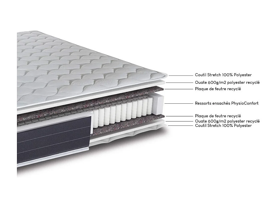 Matelas ressort + Sommier SR15 Volcan 90x190 Rhodes - H. 24 cm - Soutien ferme