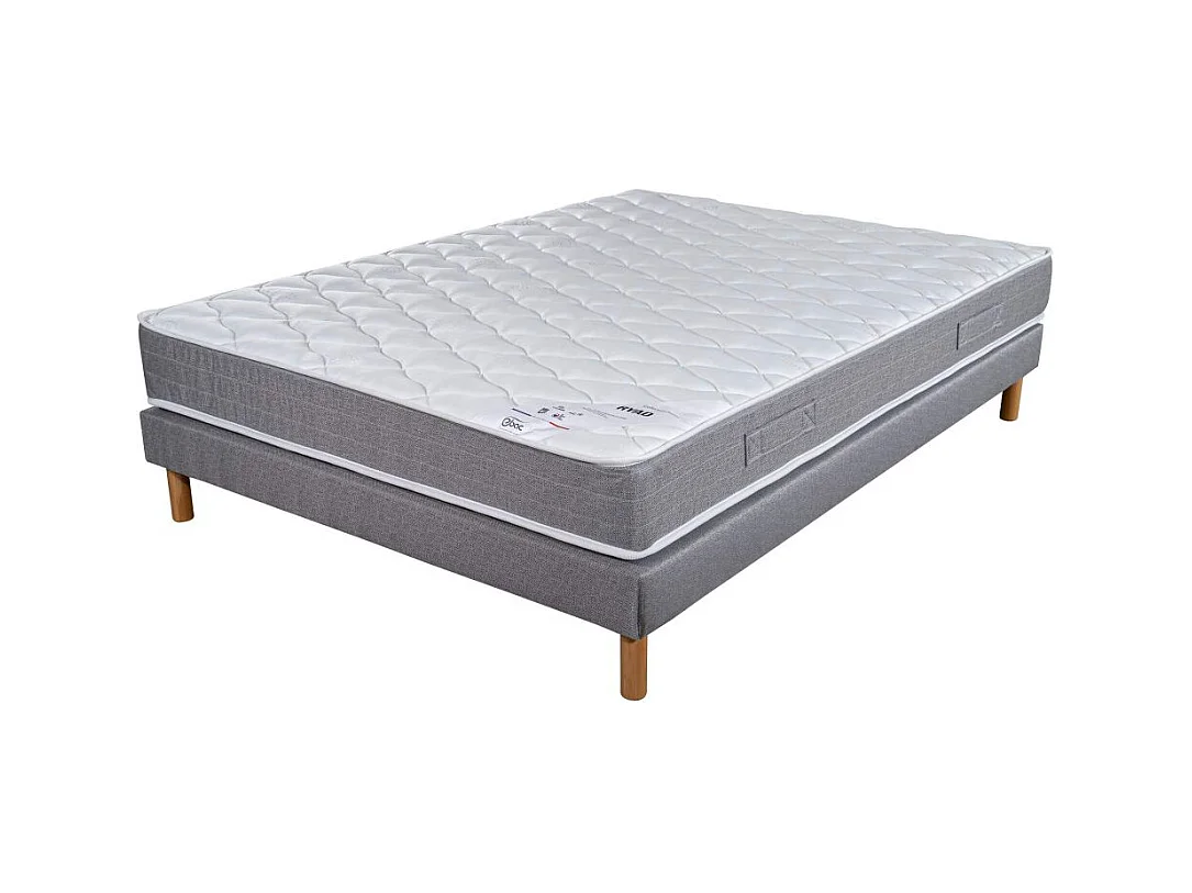Matelas ressort + Sommier Gris clair 160x200 Ryad - Hauteur 20 cm - Soutien très ferme