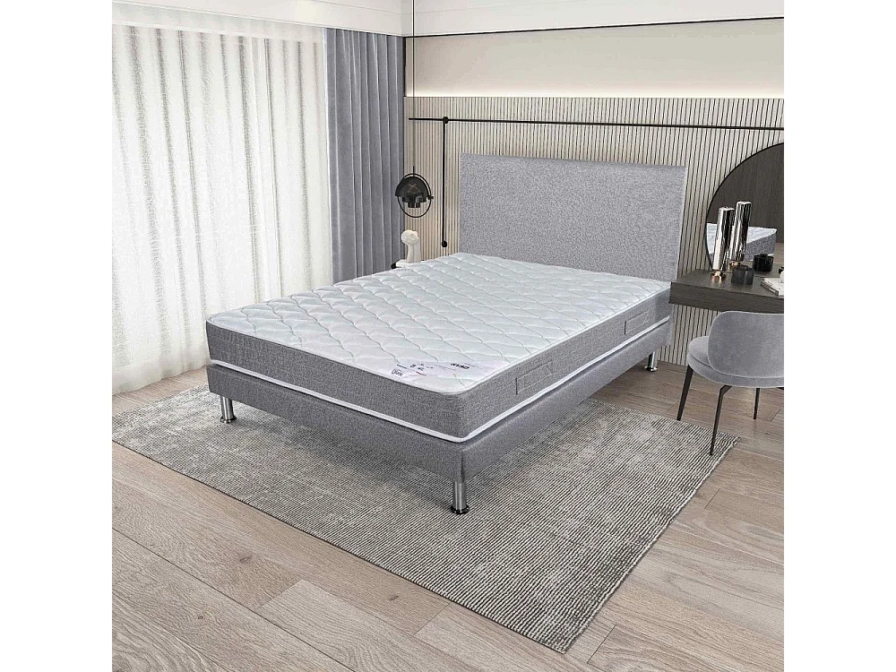 Matelas + Sommier + Tete Gris clair 160x200 Ryad - Hauteur 20 cm - Soutien très ferme