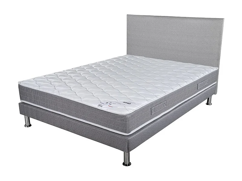 Matelas + Sommier + Tete Gris clair 160x200 Ryad - Hauteur 20 cm - Soutien très ferme