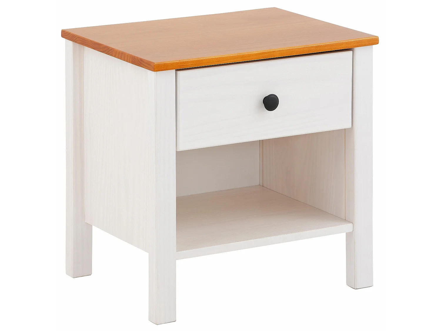 Paula | Table de nuit avec 1 tiroir en White / Honey Pine