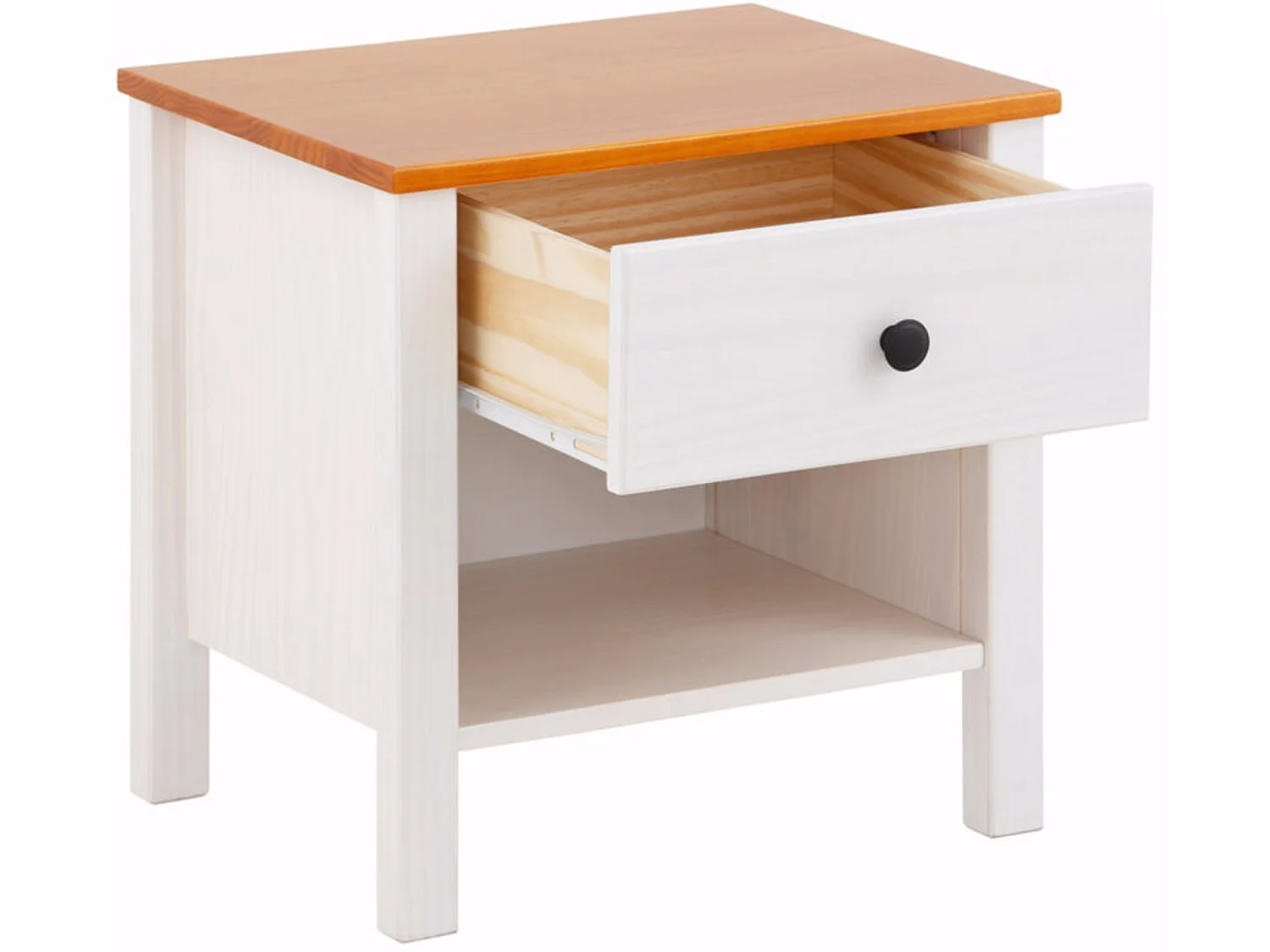 Paula | Table de nuit avec 1 tiroir en White / Honey Pine