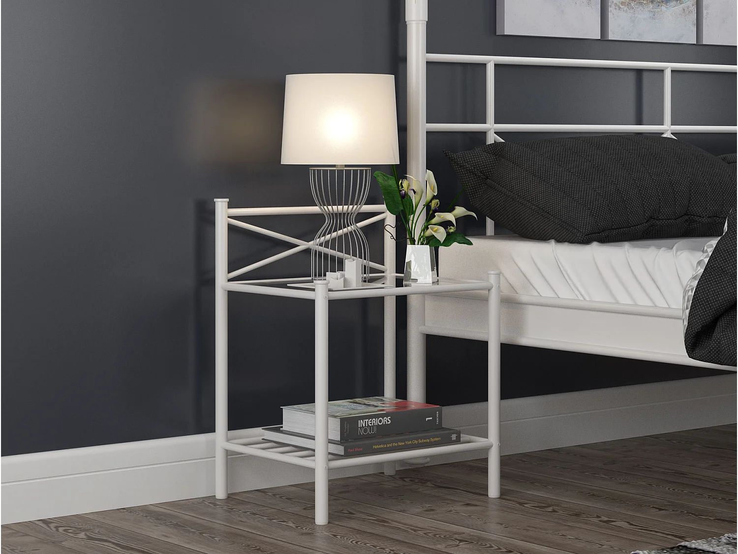 Thora | Table de nuit en métal blanc