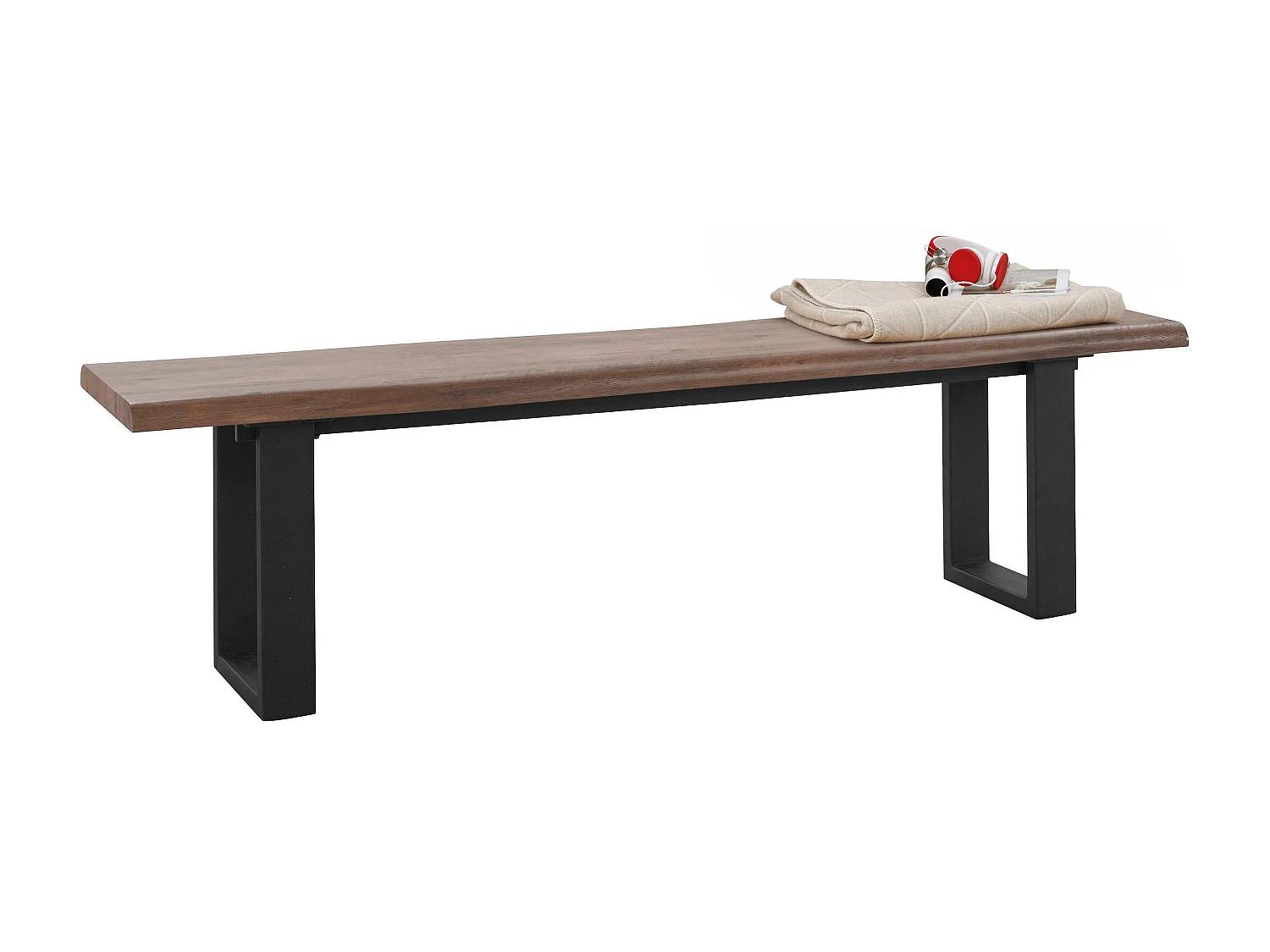 Selina | Bank 180 cm Natur MDF / Schwarzes Metall