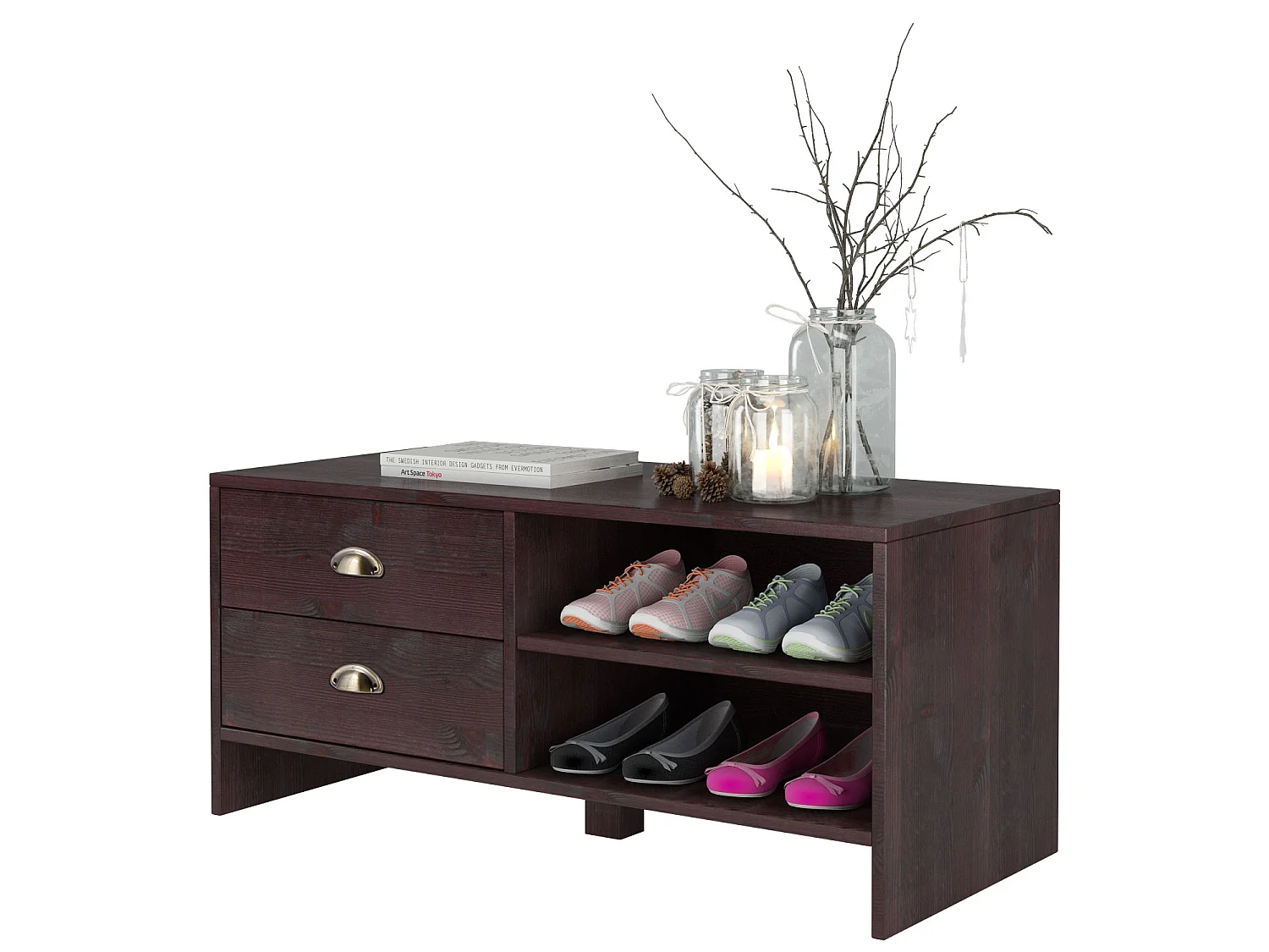 Nachos | Banc avec 2 tiroirs en pin Marron