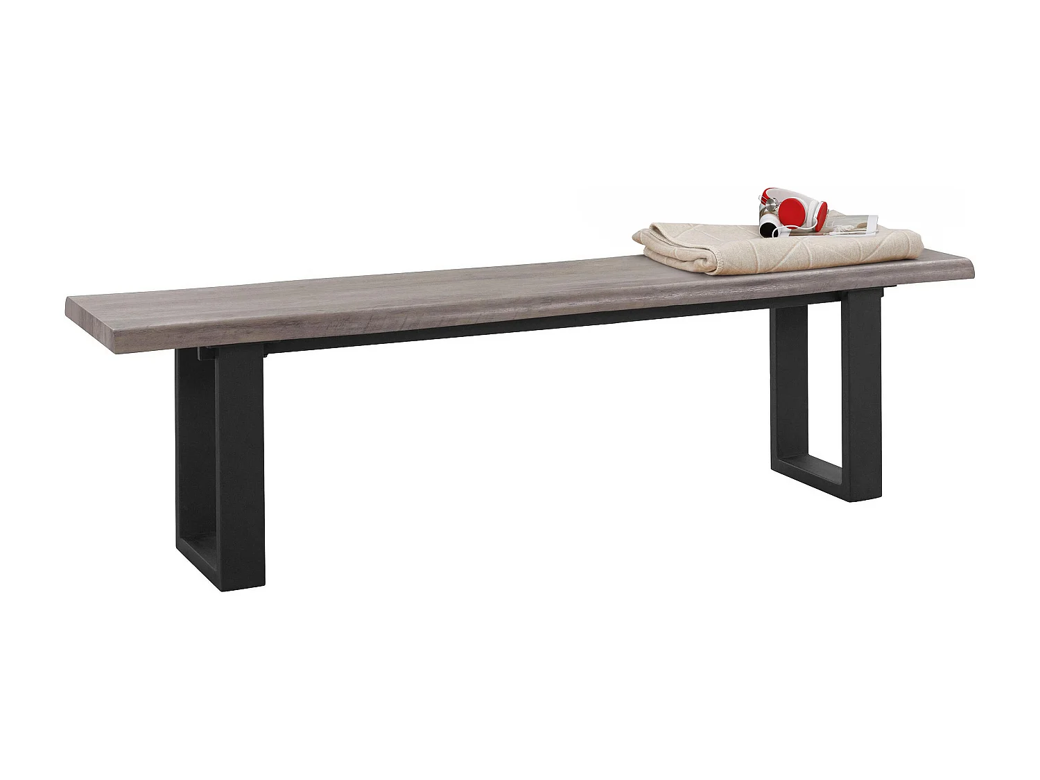 Selina | Panca 180 cm in MDF grigio / metallo nero