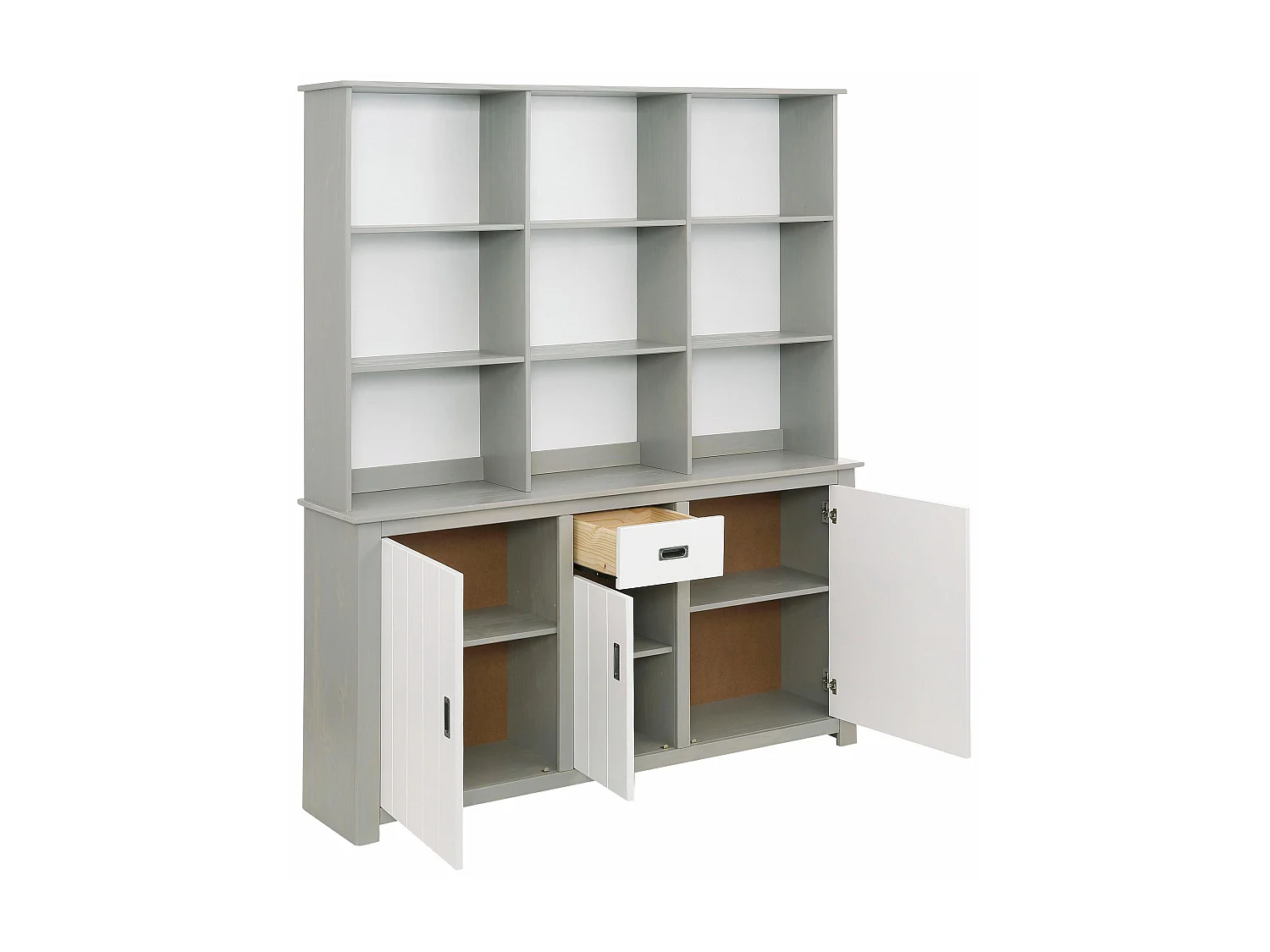 Kampen | Buffet met 3 Deuren, 1 Lade en Open Kamers in Wit/Grijs