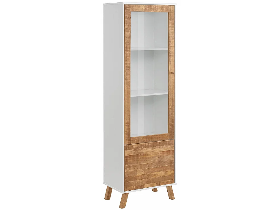Rondo | Vitrine avec 1 porte vitrée et 1 tiroir en MDF White / Natur