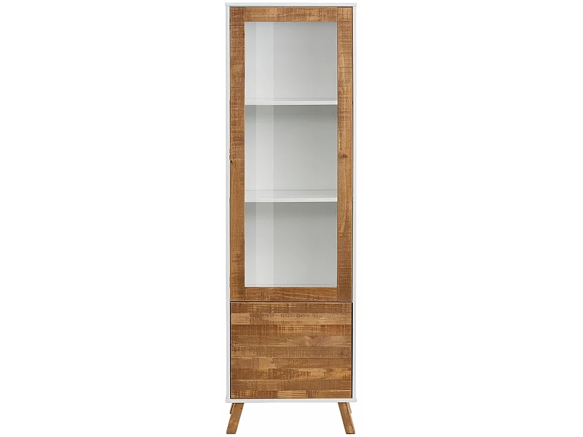 Rondo | Vitrine avec 1 porte vitrée et 1 tiroir en MDF White / Natur