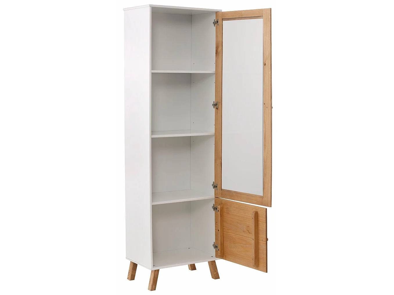 Rondo | Vitrine avec 1 porte vitrée et 1 tiroir en MDF White / Natur