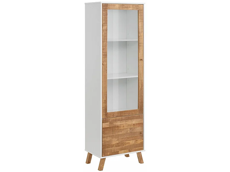 Rondo | Vitrine met 1 glasdeur en 1 lade in MDF Wit / Natur