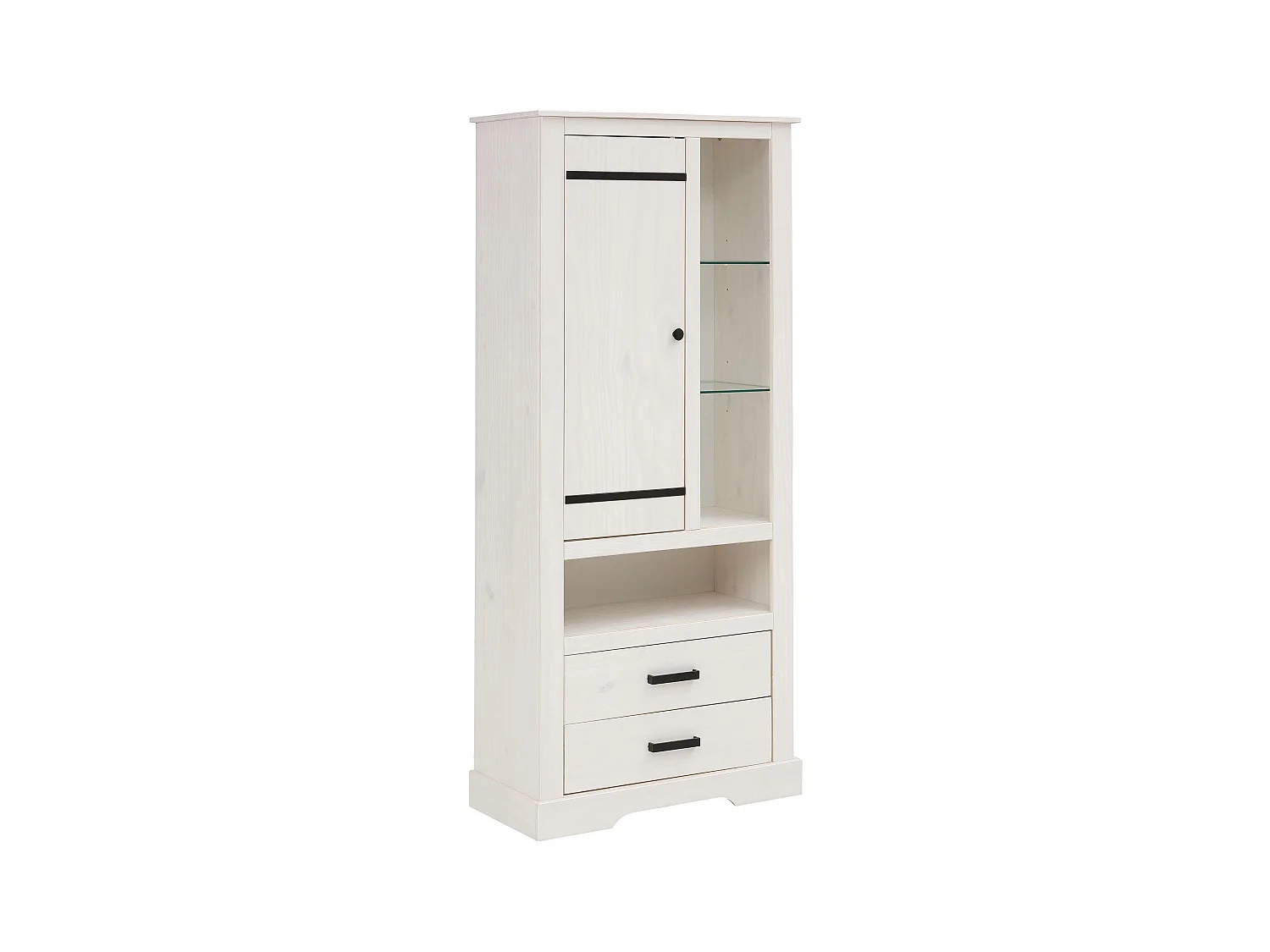 Loki | Vitrine avec 1 porte et 2 tiroirs en pin blanc