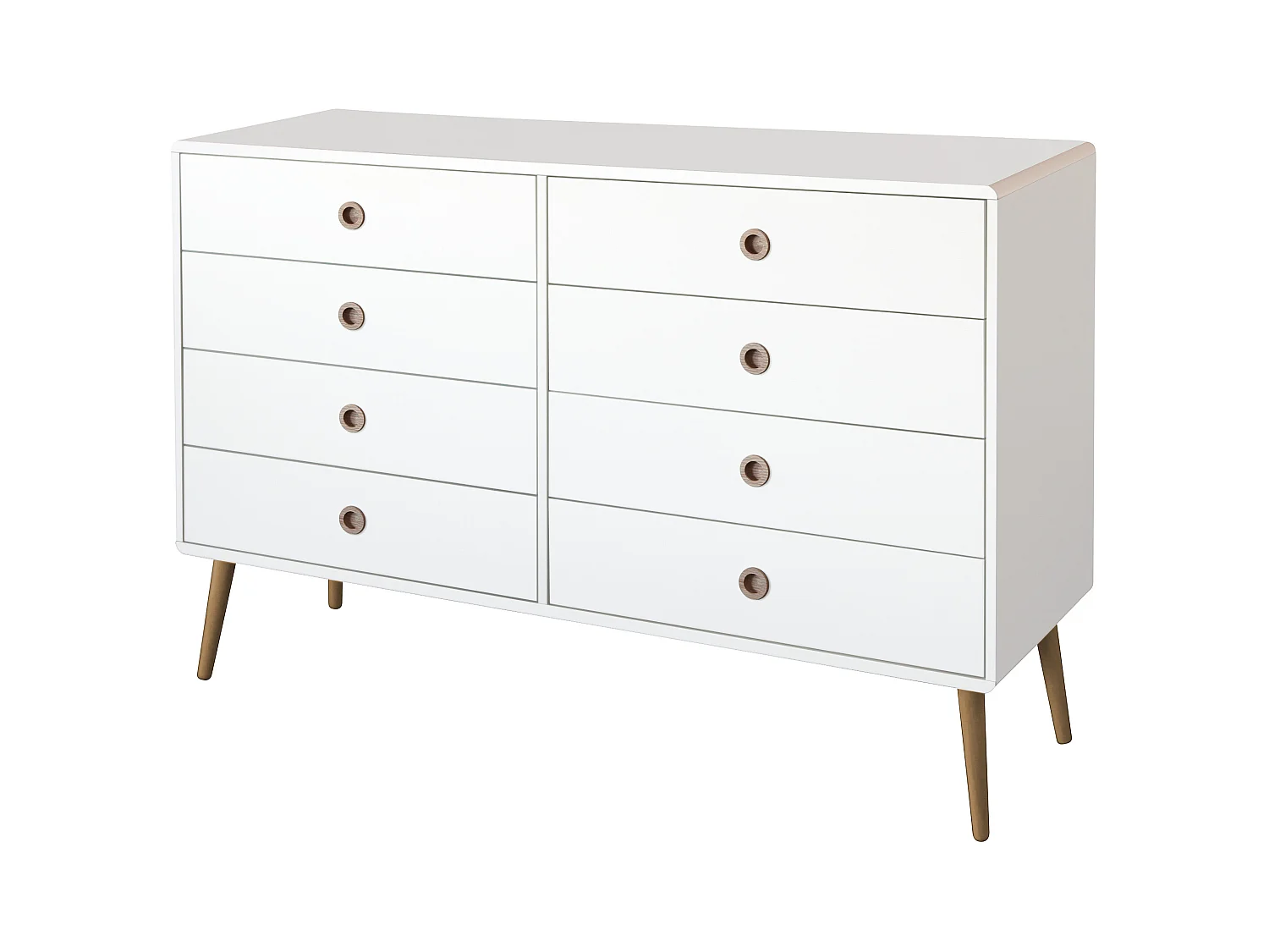 Softline | Commode avec 8 tiroirs en MDF blanc / chêne