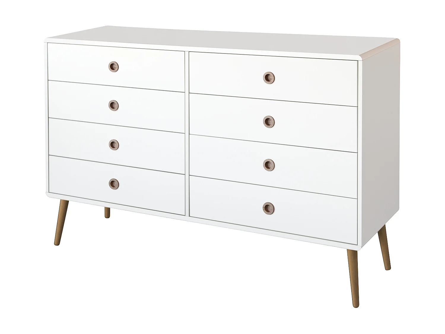 Softline | Commode avec 8 tiroirs en MDF blanc / chêne