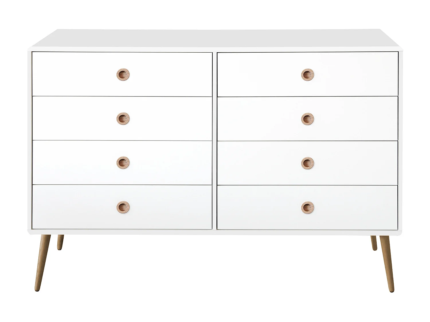Softline | Commode avec 8 tiroirs en MDF blanc / chêne