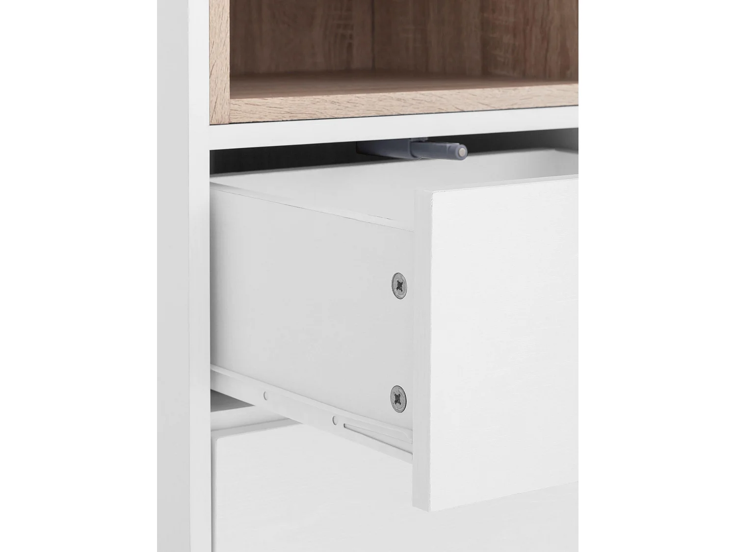 Paco | Cómoda con 1 Puerta y 2 Cajones en MDF Blanco / Roble