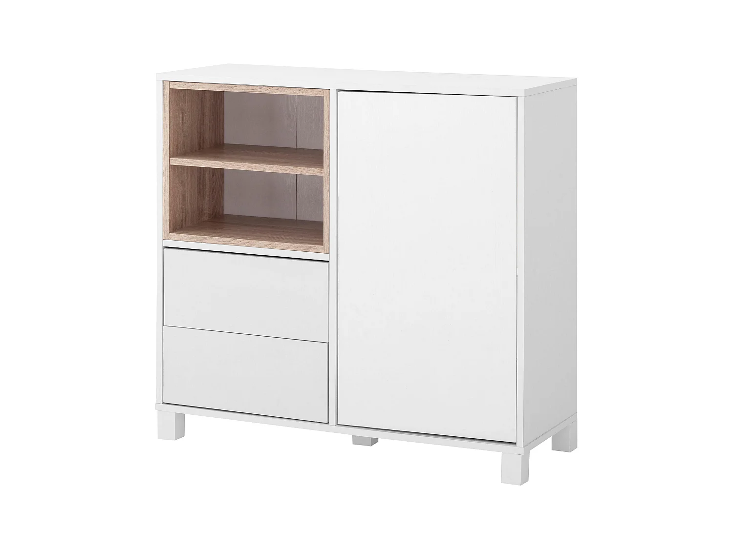 Paco | Cassettone con 1 anta e 2 cassetti in MDF bianco/rovere