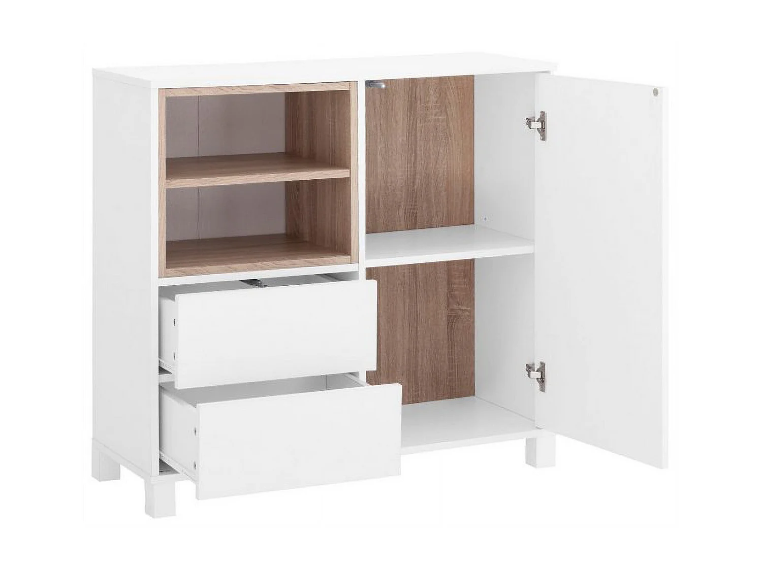 Paco | Commode avec 1 porte et 2 tiroirs en MDF blanc/chêne