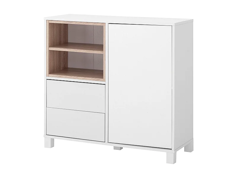 Paco | Commode avec 1 porte et 2 tiroirs en MDF blanc/chêne