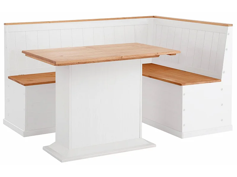Sara | Conjunto de banco y mesa de comedor de pino blanco