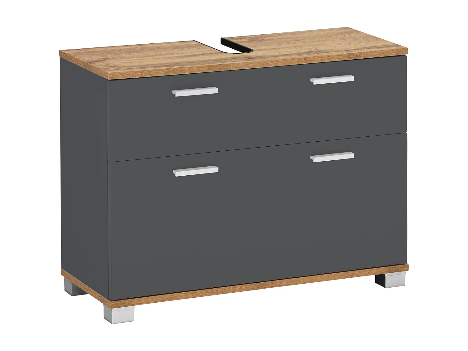Badus | Spoelkast met 1 lade en 1 klep in Grijs / Eik