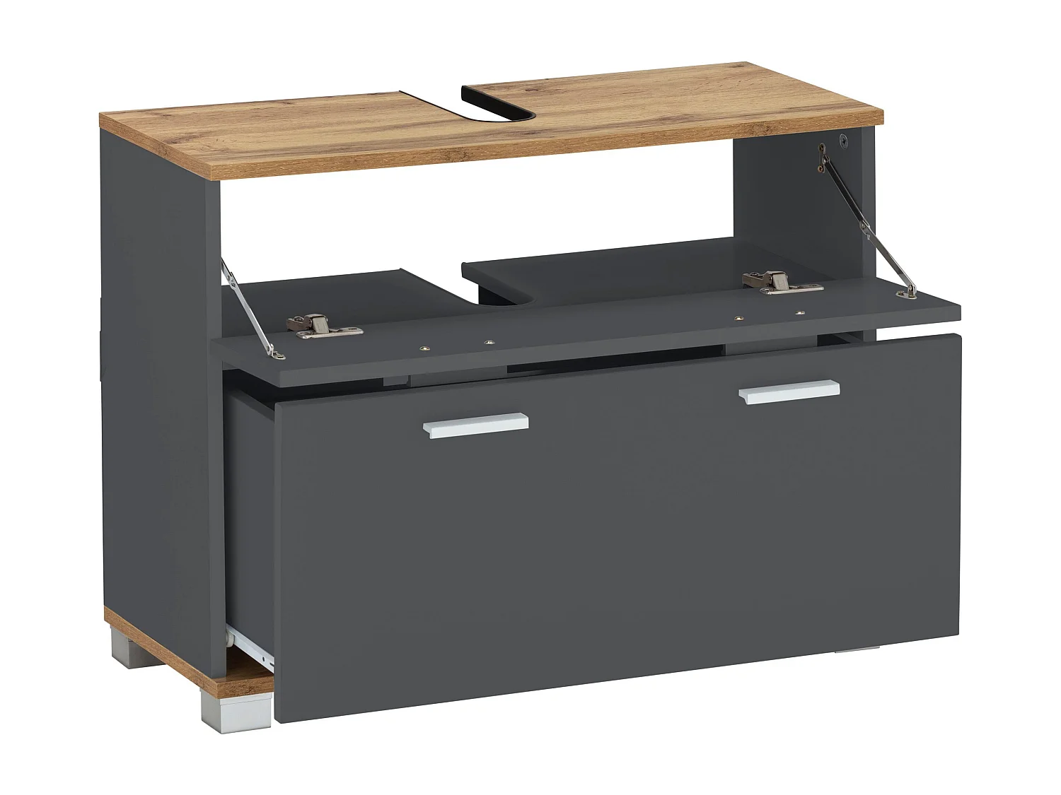 Badus | Spoelkast met 1 lade en 1 klep in Grijs / Eik