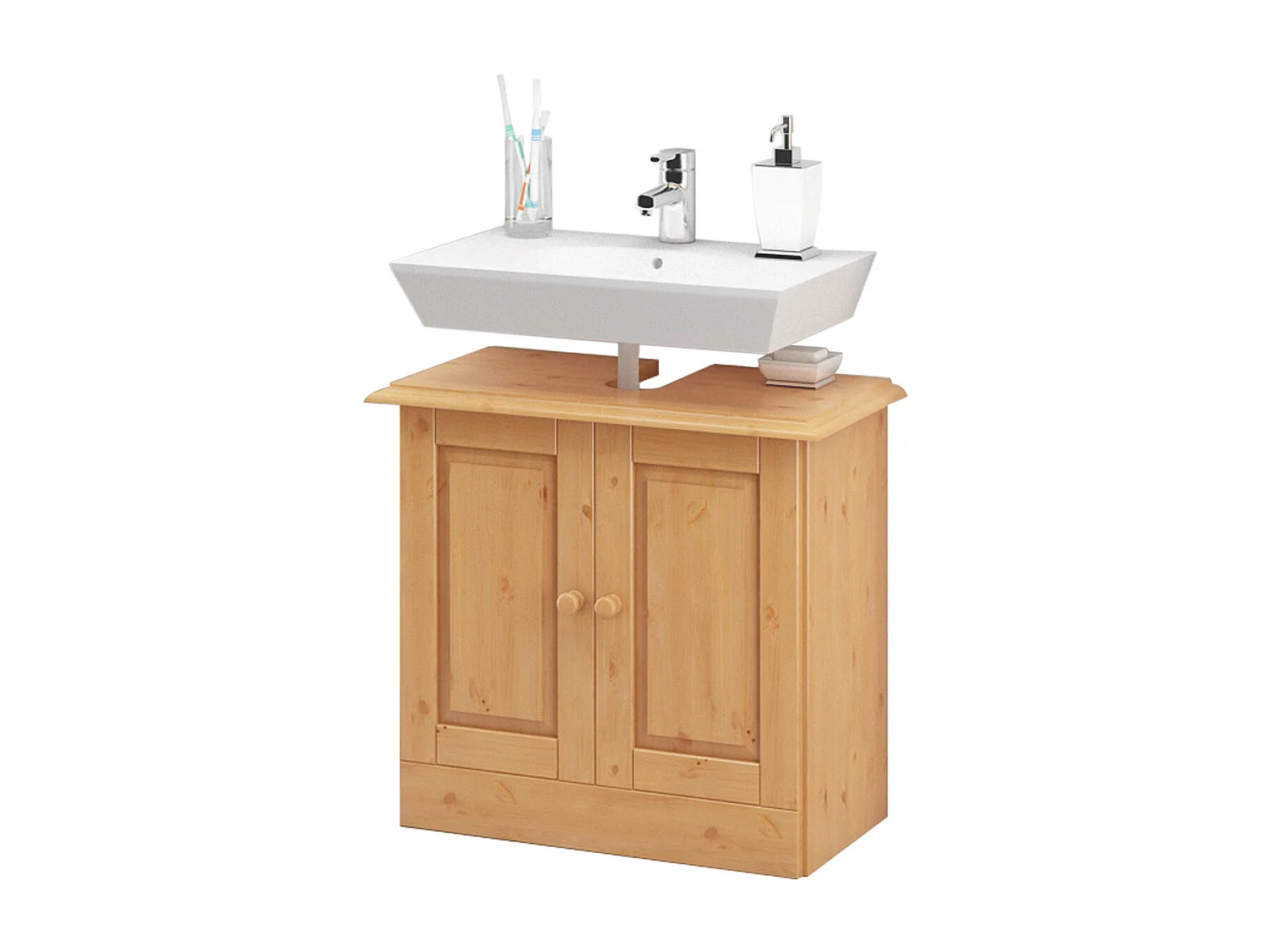 Cornelia | Armario de lavabo para baño con 2 puertas en pino